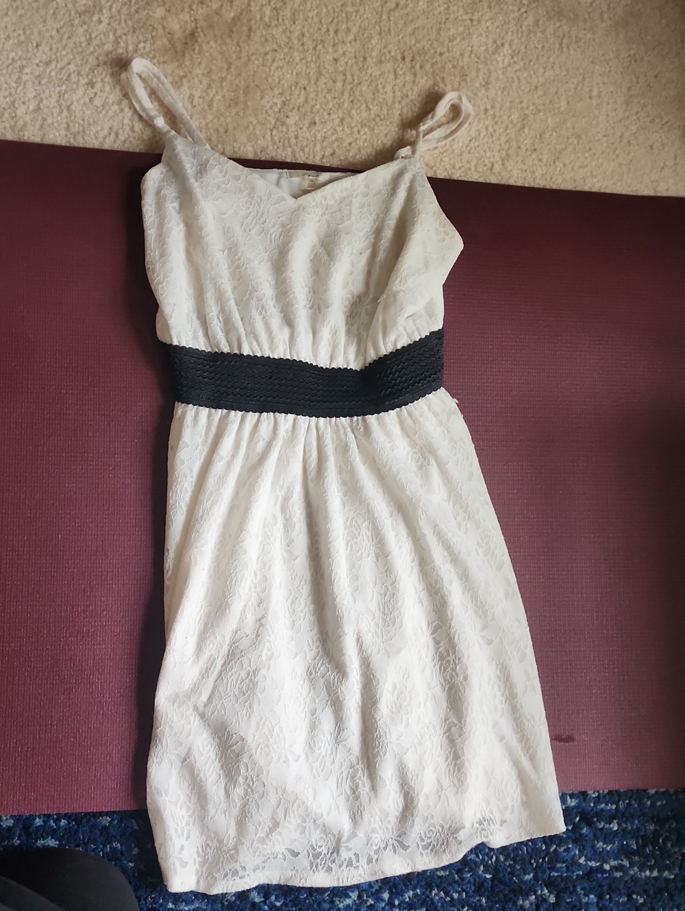 Soprano White Lace Mini Dress with Black Waistband